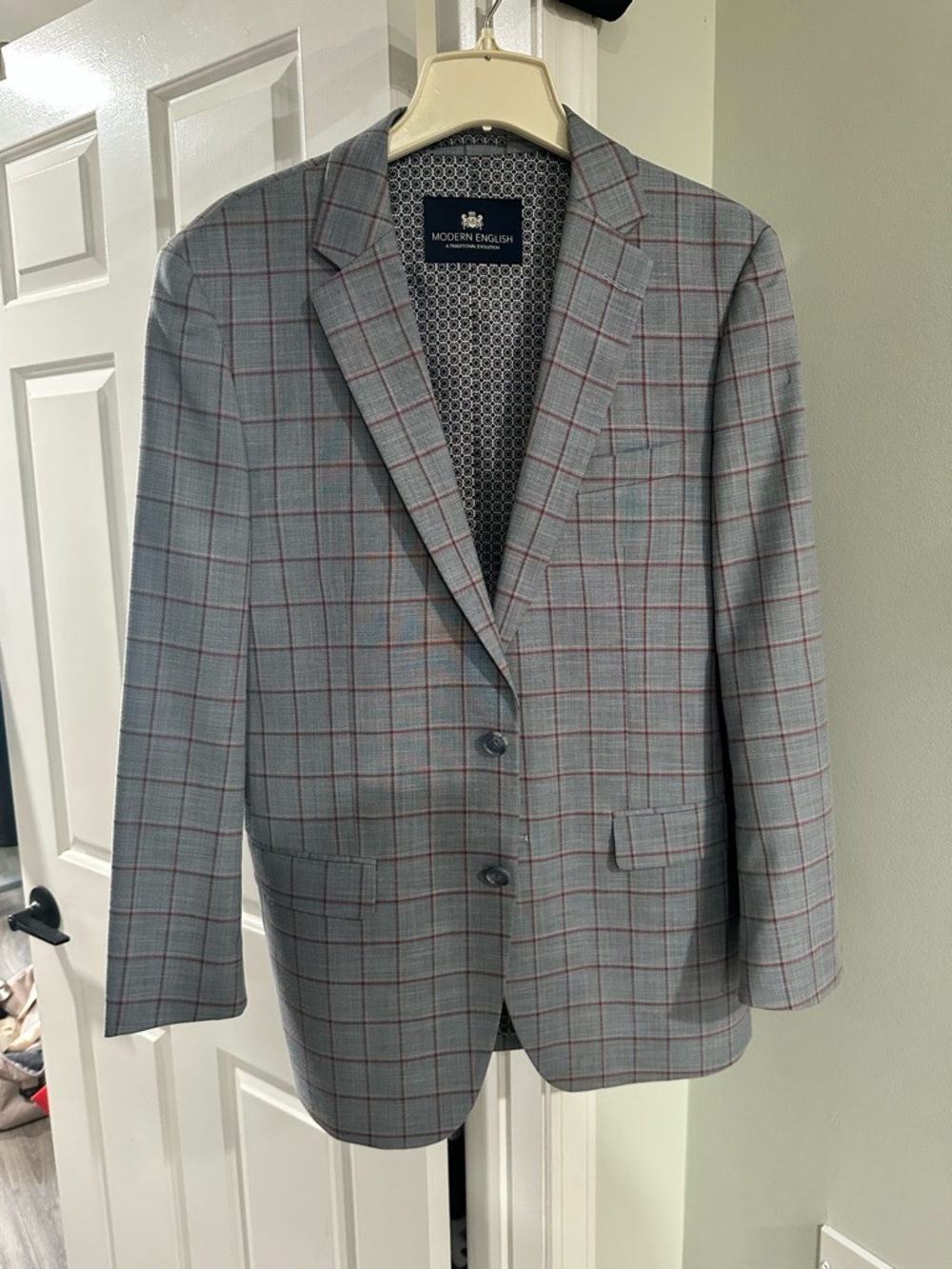 Blue Windowpane Sport Coat with Red Check